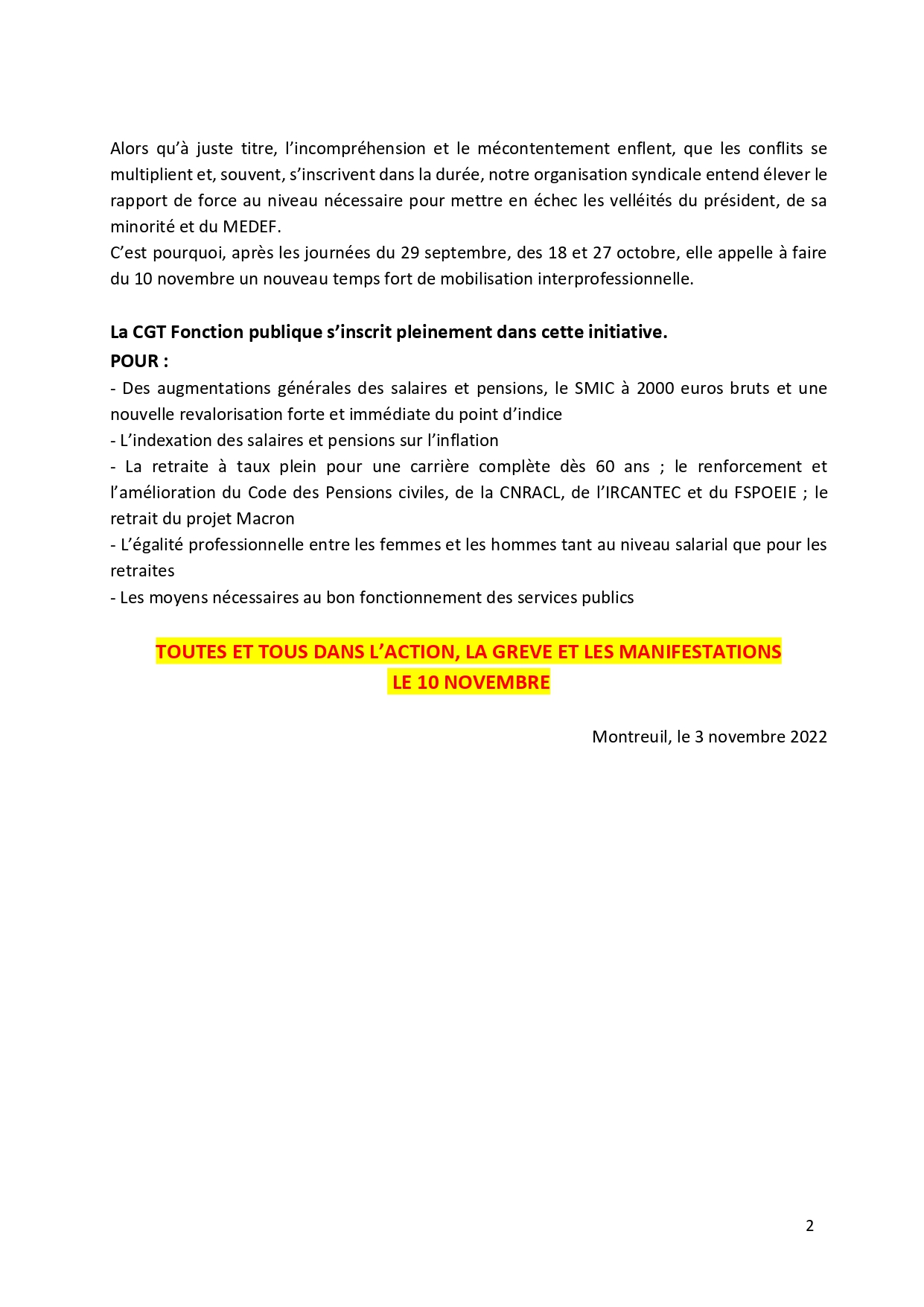 2022 11 03 LE 10 NOVEMBRE DANS LACTION POUR NOS SALAIRES NOS