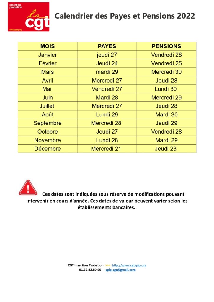 Calendrier Paie Fonctionnaire 2023 Cgt Calendrier Des Payes – Cgt Insertion Probation