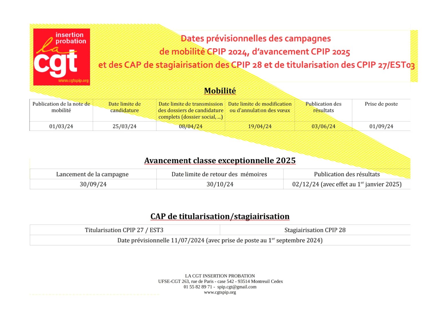 CALENDRIER MOBILITE CPIP 2024, AVANCEMENT CPIP 2025 Et CAP ...